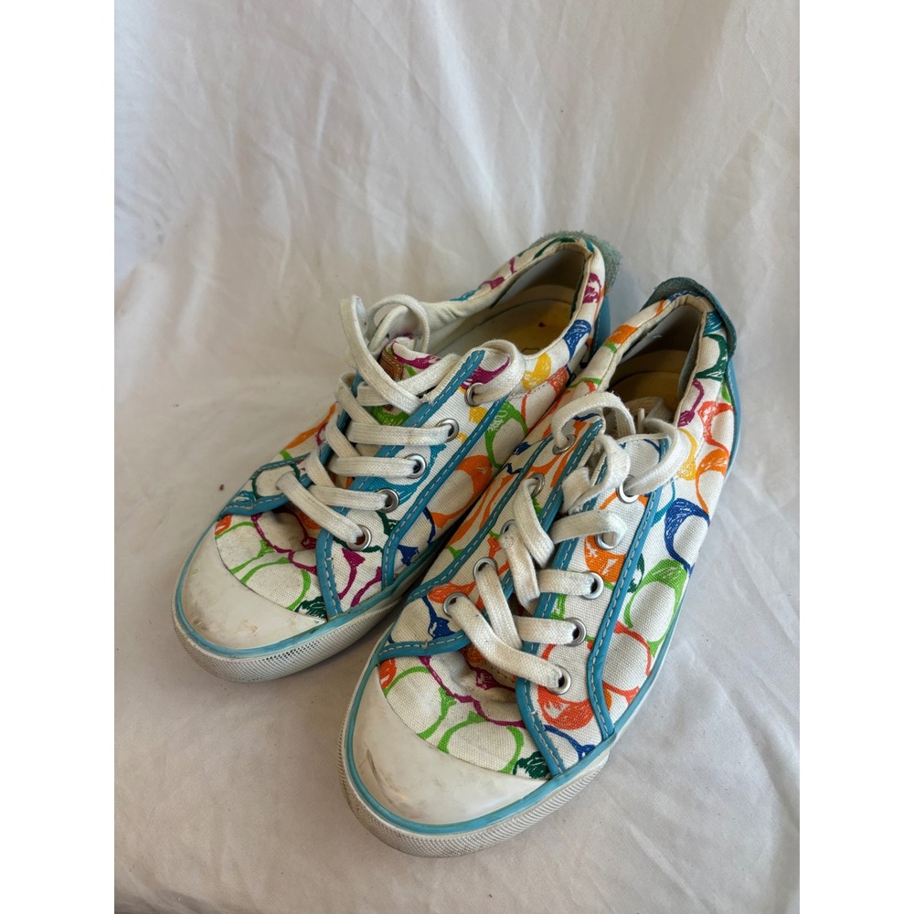 Coach Barrett Multi Color Rainbow Signature Logo Canvas Sneakers 7.5